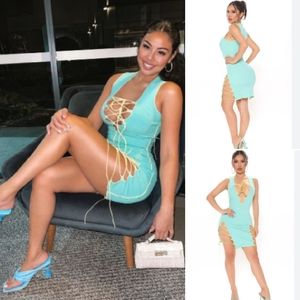 Fashion Nova Stitched and Laced mini dress in mint size small new with tags